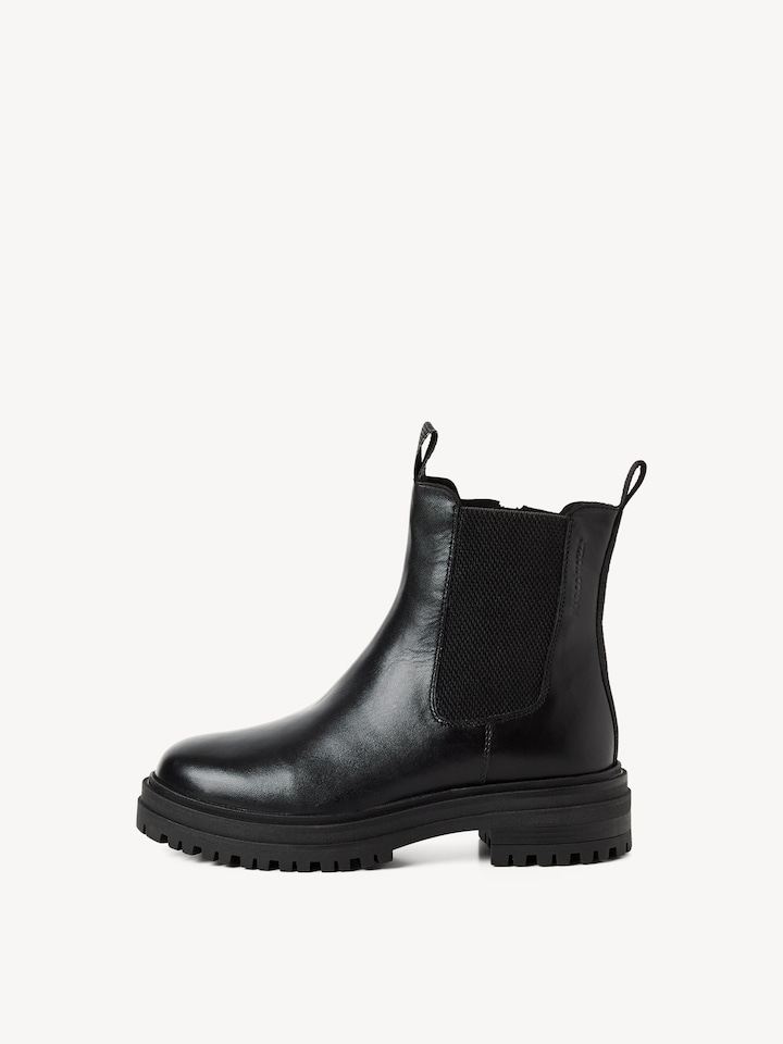 Marco Tozzi, Leather Chelsea boot - black warm lining, BLACK