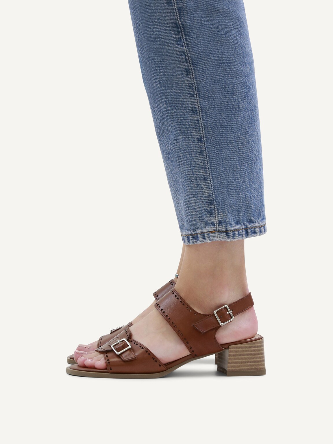 Caprice, Leather Heeled sandal - brown COGNAC NAPPA, image 2 of 6