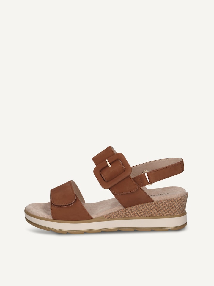 Caprice, Sandale à talon en cuir - marron COGNAC NUBUC