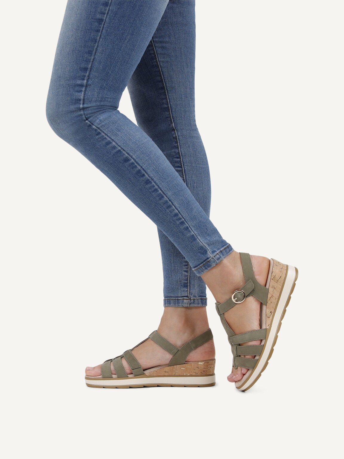 Caprice, Leather Heeled sandal - khaki OLIVE NUBUC, image 2 of 6