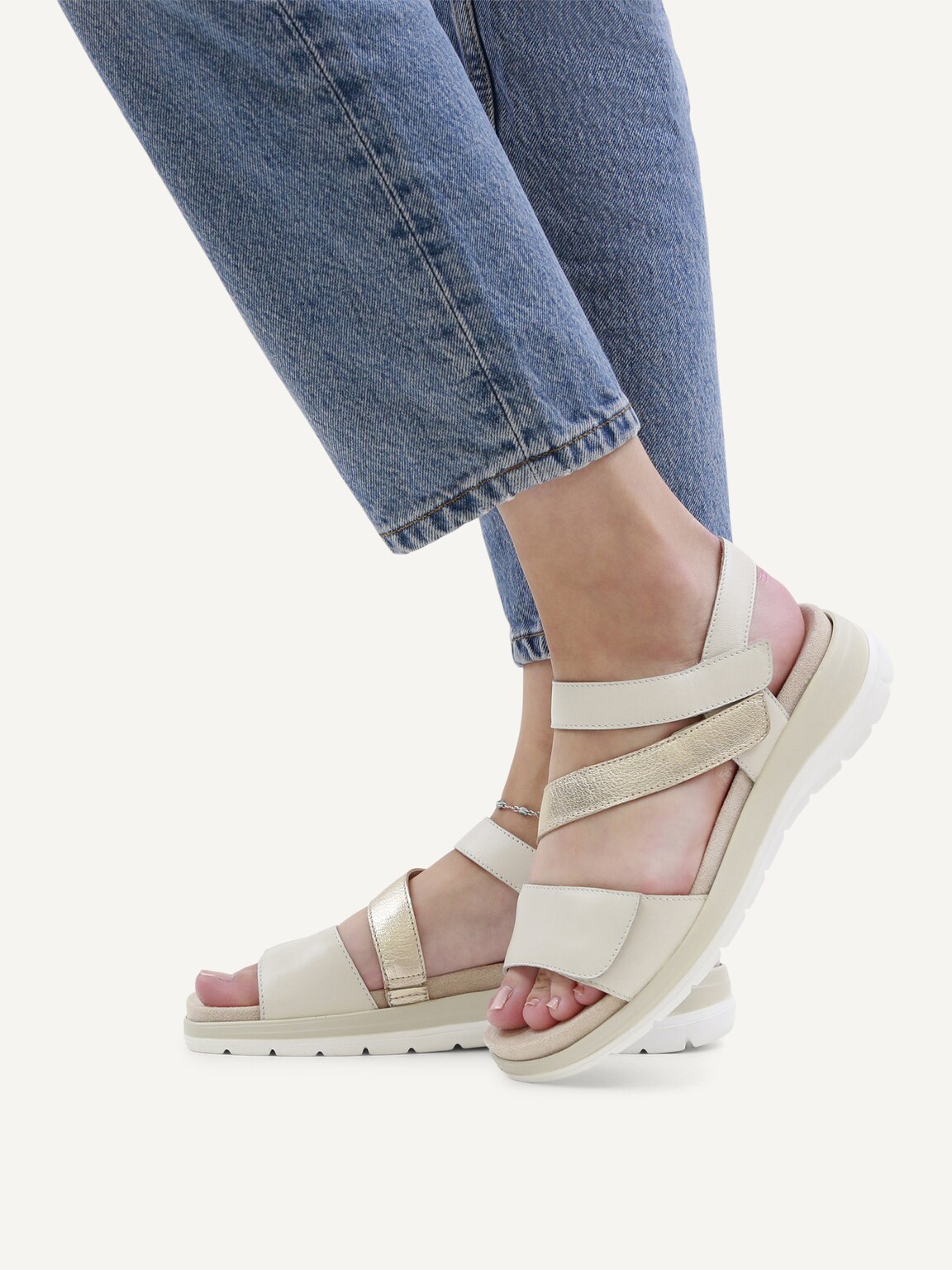 Caprice, Leather Sandal - white OFFWH/LT GOLD, image 2 of 6