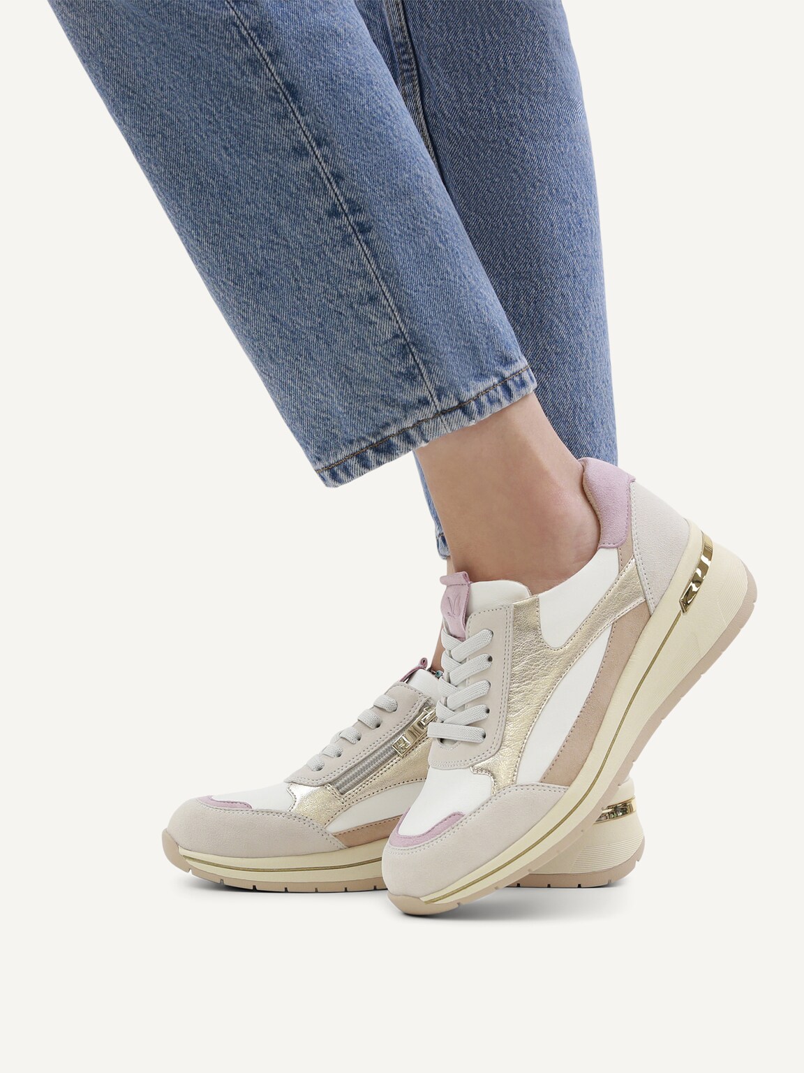 Caprice, Leather Sneaker - white WHITE/LT GOLD, image 2 of 6
