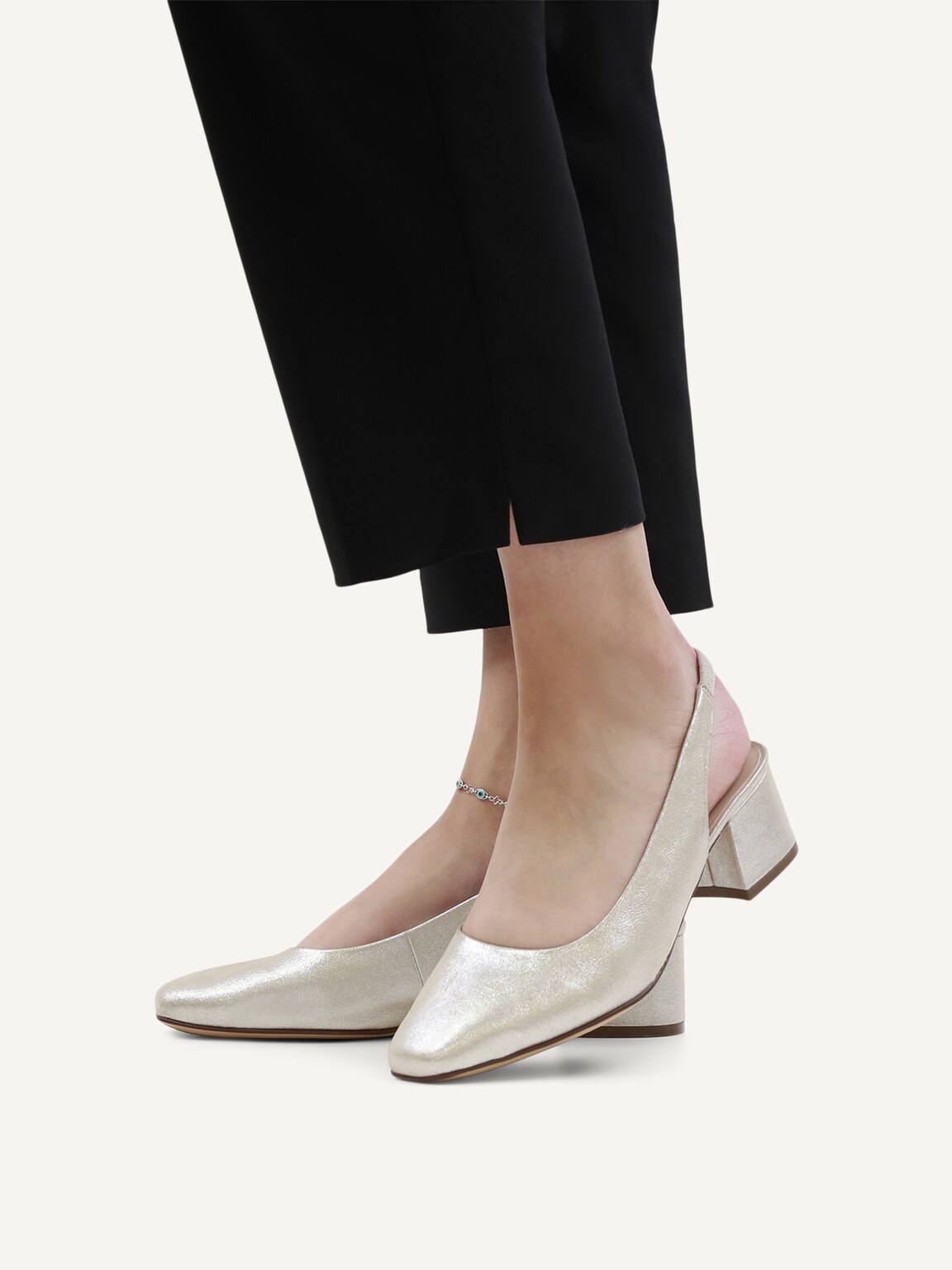Caprice, Leather sling pumps - brown TAUPE METALLIC, image 2 of 7