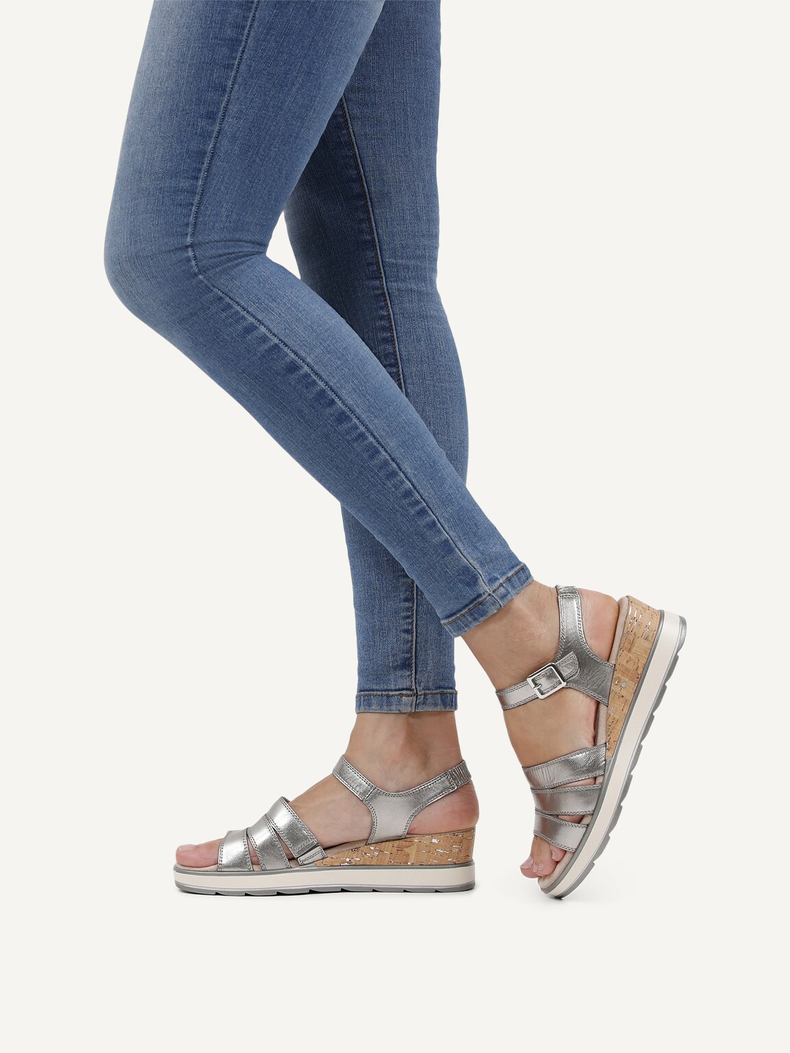 Caprice, Leather Heeled sandal - metallic STONE METALLIC, image 2 of 6