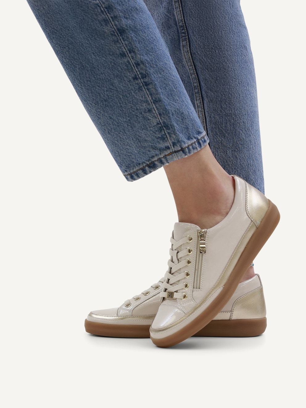 Caprice, Basket en cuir - beige CREAM/GOLD, image 2 sur 6