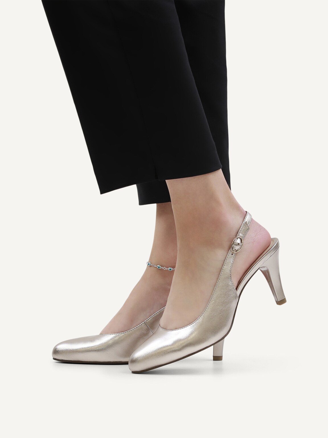 Caprice, Leather sling pumps - brown TAUPE METALLIC, image 2 of 6