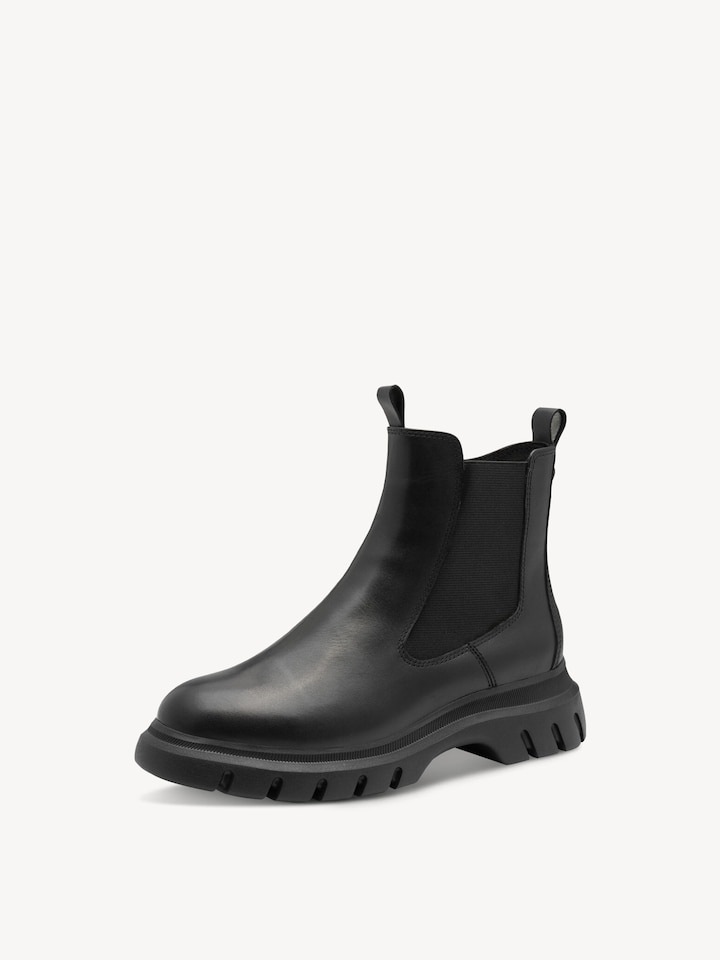 Marco Tozzi, Leren Chelseaboot - zwart warme voering BLACK