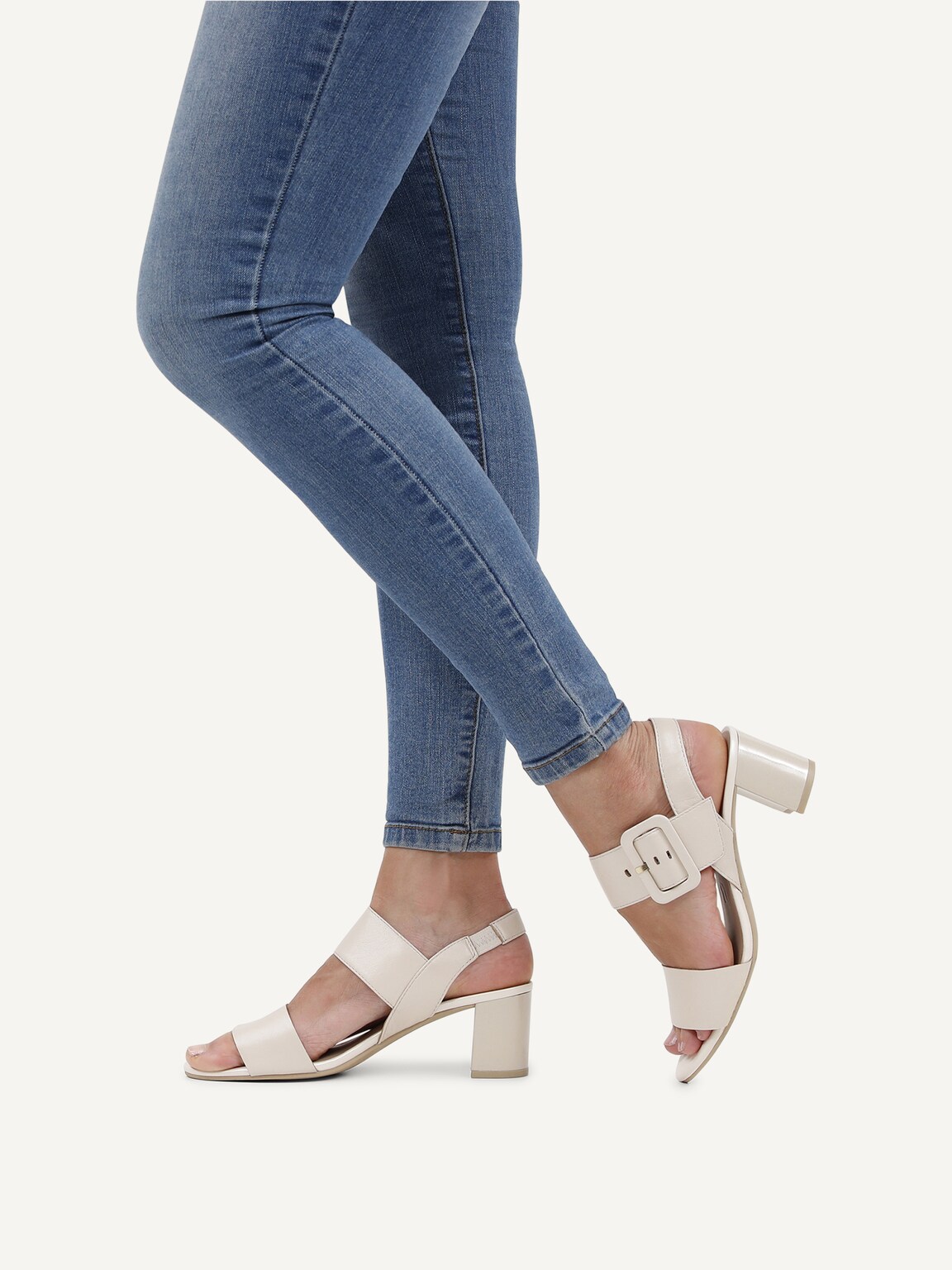 Caprice, Leather Heeled sandal - beige CREAM PERLATO, image 2 of 6