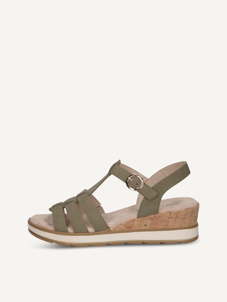 Caprice, Leather Heeled sandal - khaki OLIVE NUBUC, image 3 of 6