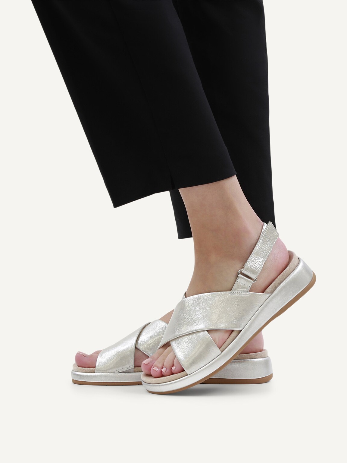 Caprice, Leather Sandal - metallic SILVER PATENT, image 2 of 6