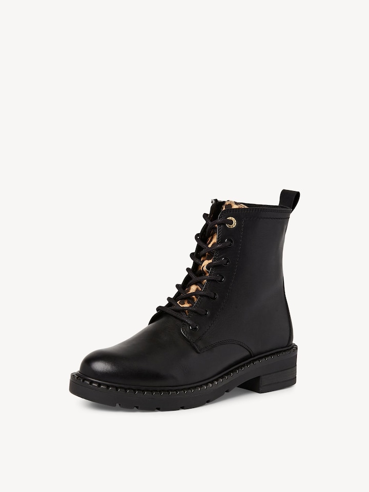 Marco Tozzi, Leren Enkellaarsje - zwart BLACK COMB